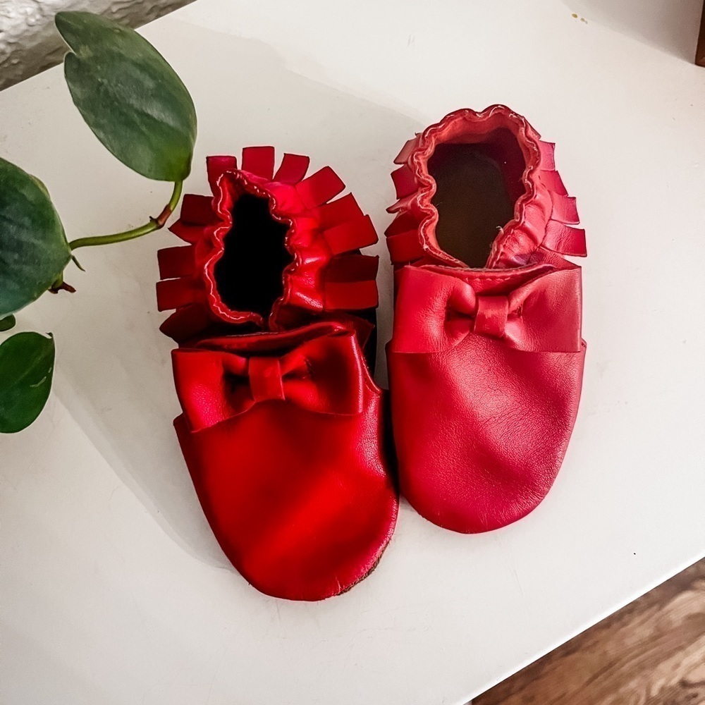 Red Leather Moccasins 12-18m Girl Shoes
